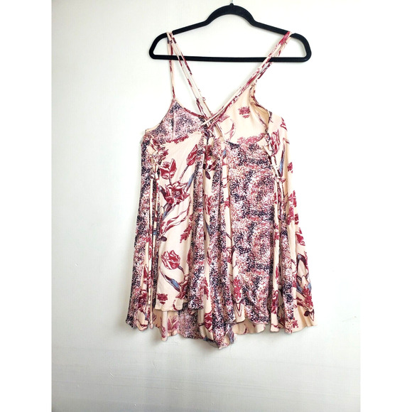 Free People Romper Womens Small Trapeze Bohemian Rayon Strappy Back Lace Up Side - Picture 7 of 12